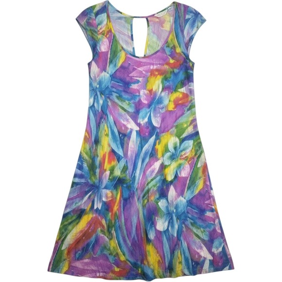 Jams World Dresses & Skirts - Jams World 50 Years Floral Watercolor Keyhole Shift Dress Womens XS Purple Multi